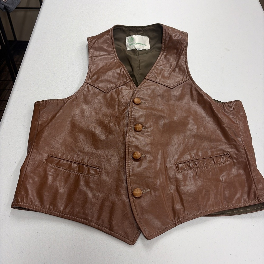 Vintage Men's Leather Biker Vest Medium Gino Leathers Made in USA